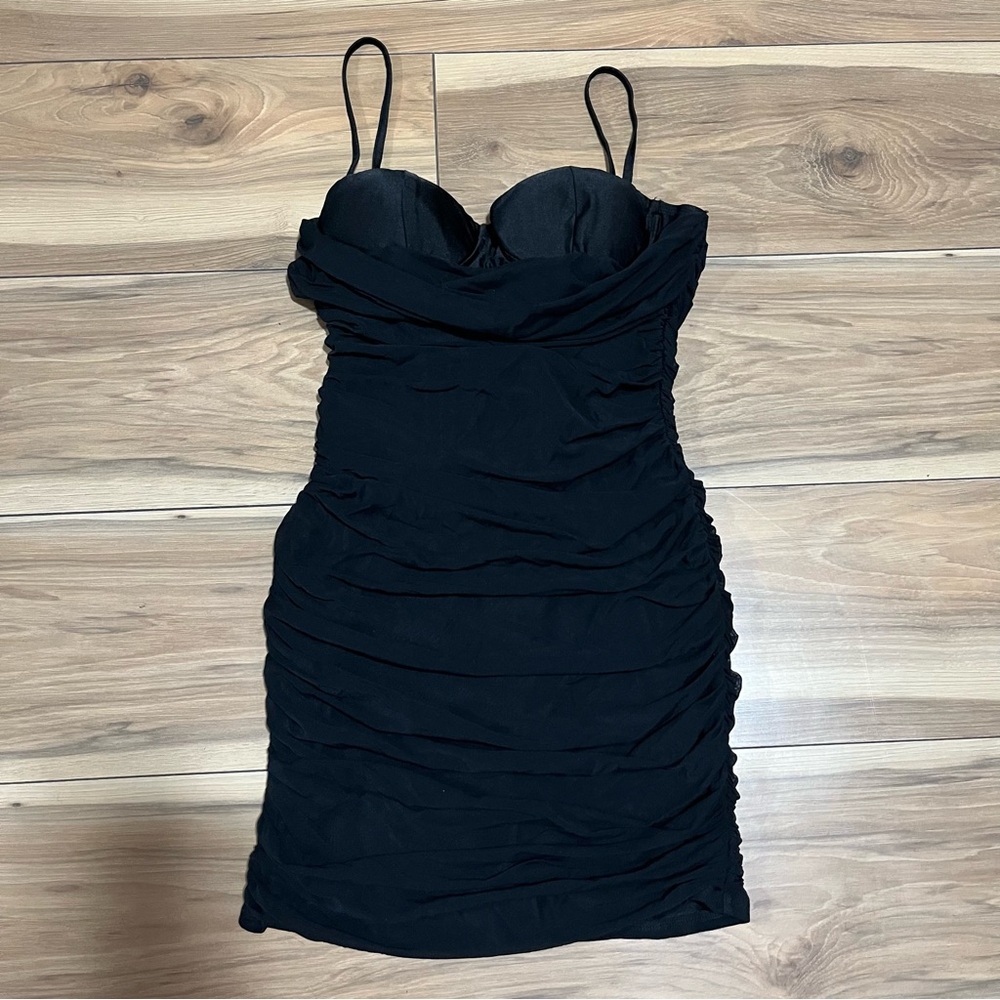 Elegant Black Ruched Mini Dress
